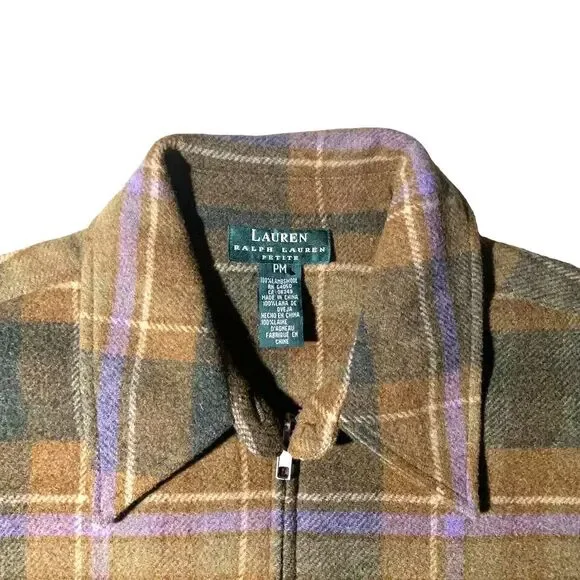 Lauren Ralph Lauren 100% Lambswool Plaid Zip Up Jacket Women’s Petite Me… - Picture 5 of 14